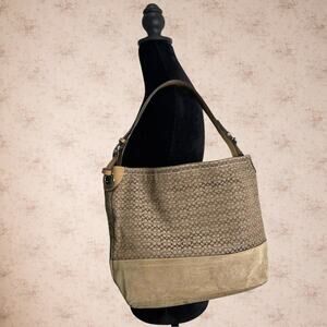 Coach Y2K Hobo Signature C Jacquard Suede Tan Bucket Shoulder Bag F11666